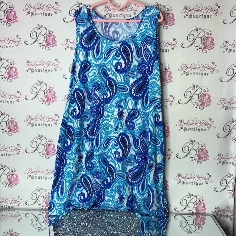 Blue Paisley Dress scoop neck tank style dress stretchy comfy